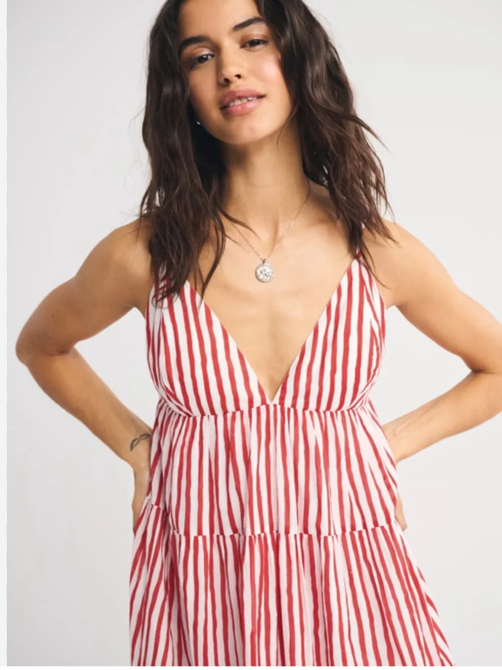 NWT Abercrombie Bra-Free V-Neck Tiered Striped Flowy Maxi Dress